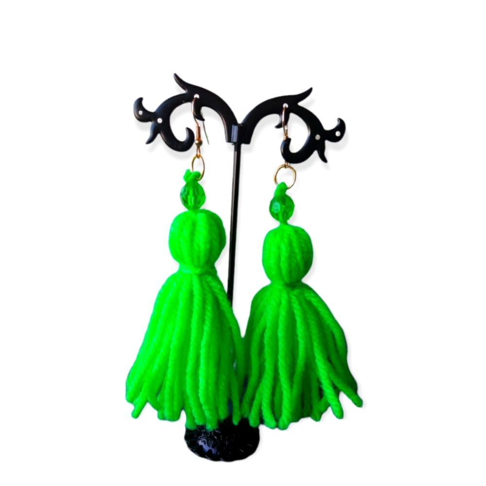 Yarn Tassel Earrings- Neon Green